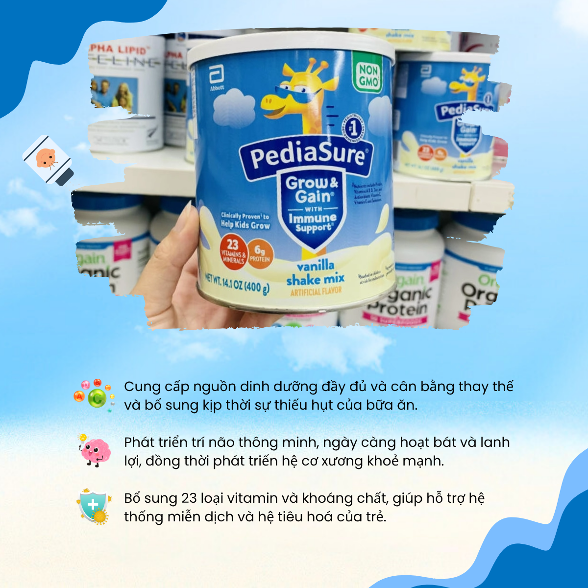 Sữa Bột PediaSure Mỹ Grow & Gain Hương Vani Giàu Dinh Dưỡng Phát Triển Trí Não Tăng Miễn Dịch Cho Trẻ Từ 1 Tuổi 400g - Ảnh 4
