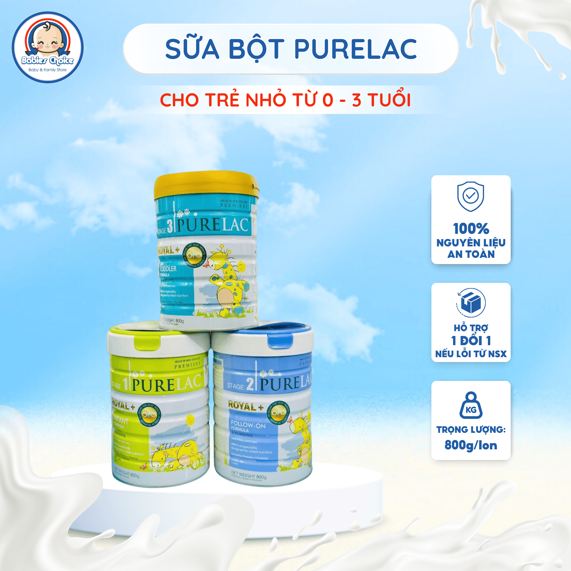 Sữa Công Thức Purelac Royal Newzealand Số 1 2 3 Dinh Dưỡng Cho Bé Lon 800g