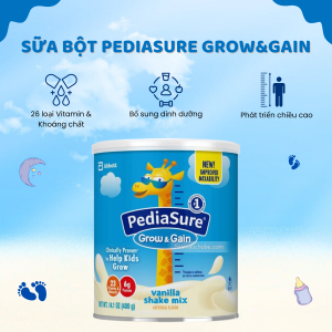 Sữa Bột PediaSure Mỹ Grow & Gain Hương Vani Giàu Dinh Dưỡng Phát Triển Trí Não Tăng Miễn Dịch Cho Trẻ Từ 1 Tuổi 400g