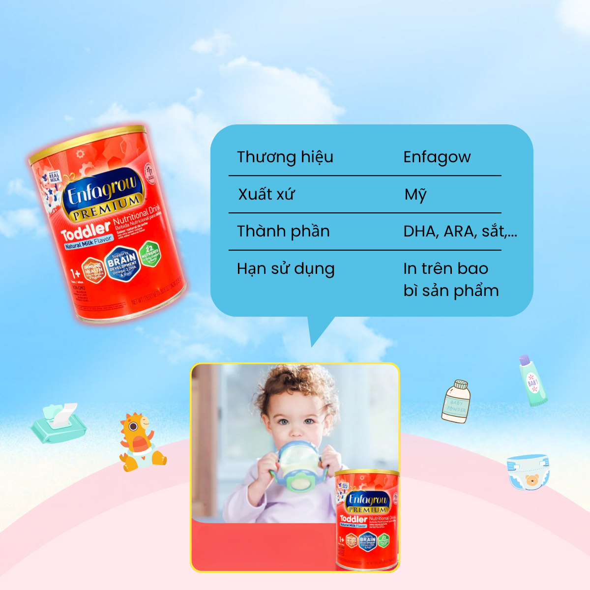Sữa Bột Enfagow Của Mỹ Phát Triển Toàn Diện Cả Cân Nặng Chiều Cao Trí Náo Cho Bé Từ 1 - 3 Tuổi - Ảnh 2