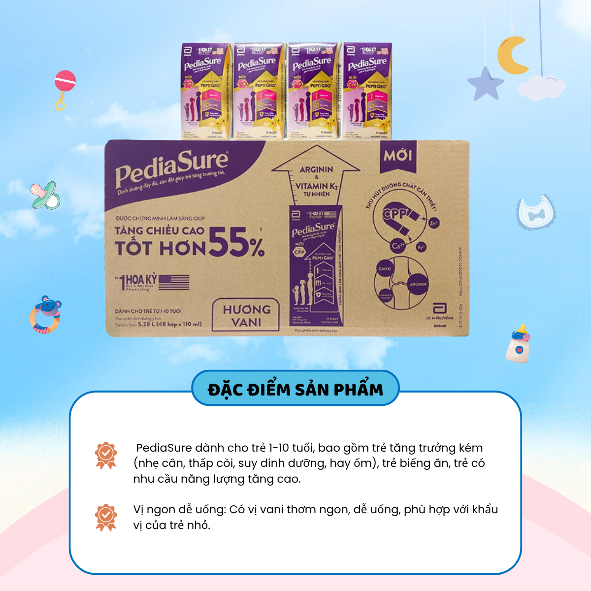 Thùng Sữa Hộp Pha Sẵn Pediasure Bổ Sung Vitamin DHA Cải Thiện Sức Khỏe Cân Nặng Và Trí Não - Ảnh 3