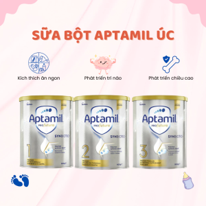 Sữa Aptamil Úc Số 1, 2, 3 Giàu Omega 3-6 Phát Triển Trí Não Chiều Cao Kích Thích Vị Giác Cho Bé Ăn Ngon Hộp 900gr