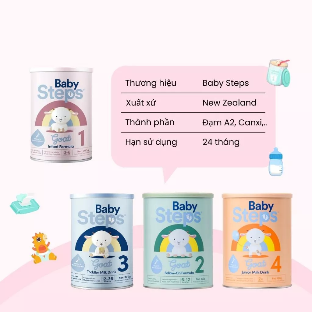 Sữa Bột Baby Steps Goat Infant Formula Số 1 2 3 4 Phát Triển Trí Não Tăng Hệ Miễn Dịch Hỗ Trợ Xương Khớp 900g - Ảnh 4