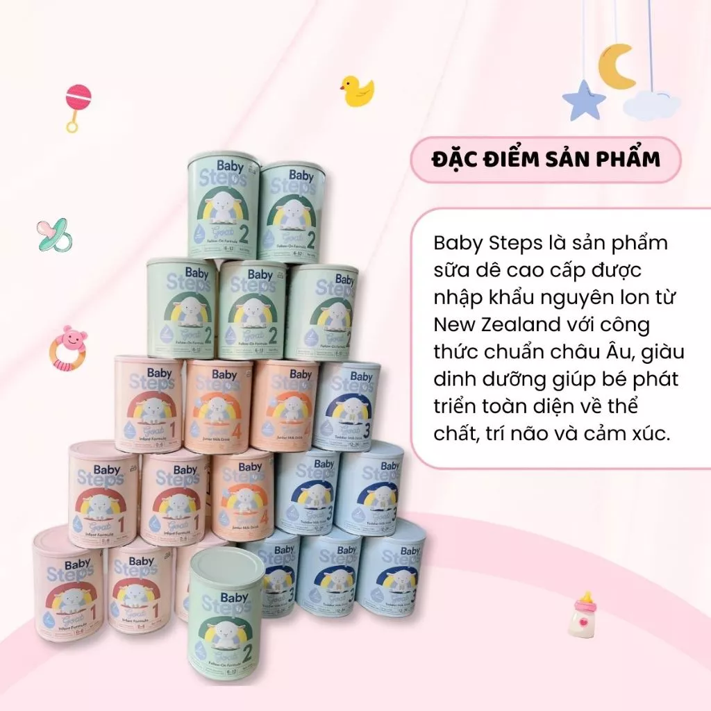 Sữa Bột Baby Steps Goat Infant Formula Số 1 2 3 4 Phát Triển Trí Não Tăng Hệ Miễn Dịch Hỗ Trợ Xương Khớp 900g - Ảnh 3
