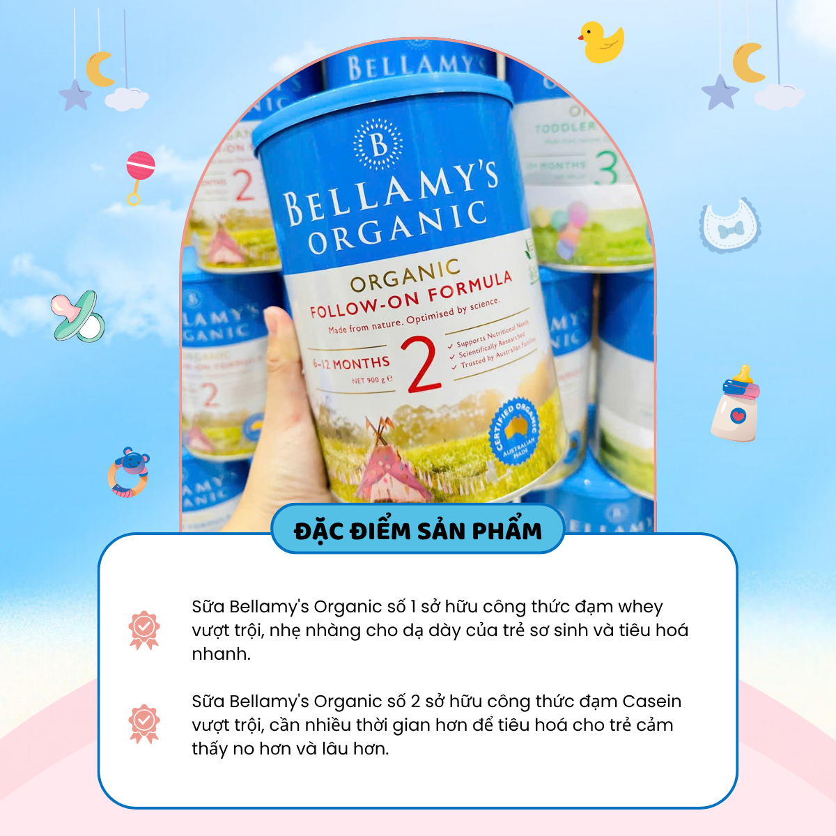 Sữa Bột Công Thức Bellamy’s Organic Đạm A1 Số 1 2 3 4 Phát Triển Trí Não Xương Răng Tăng Miễn Dịch 900g - Ảnh 3