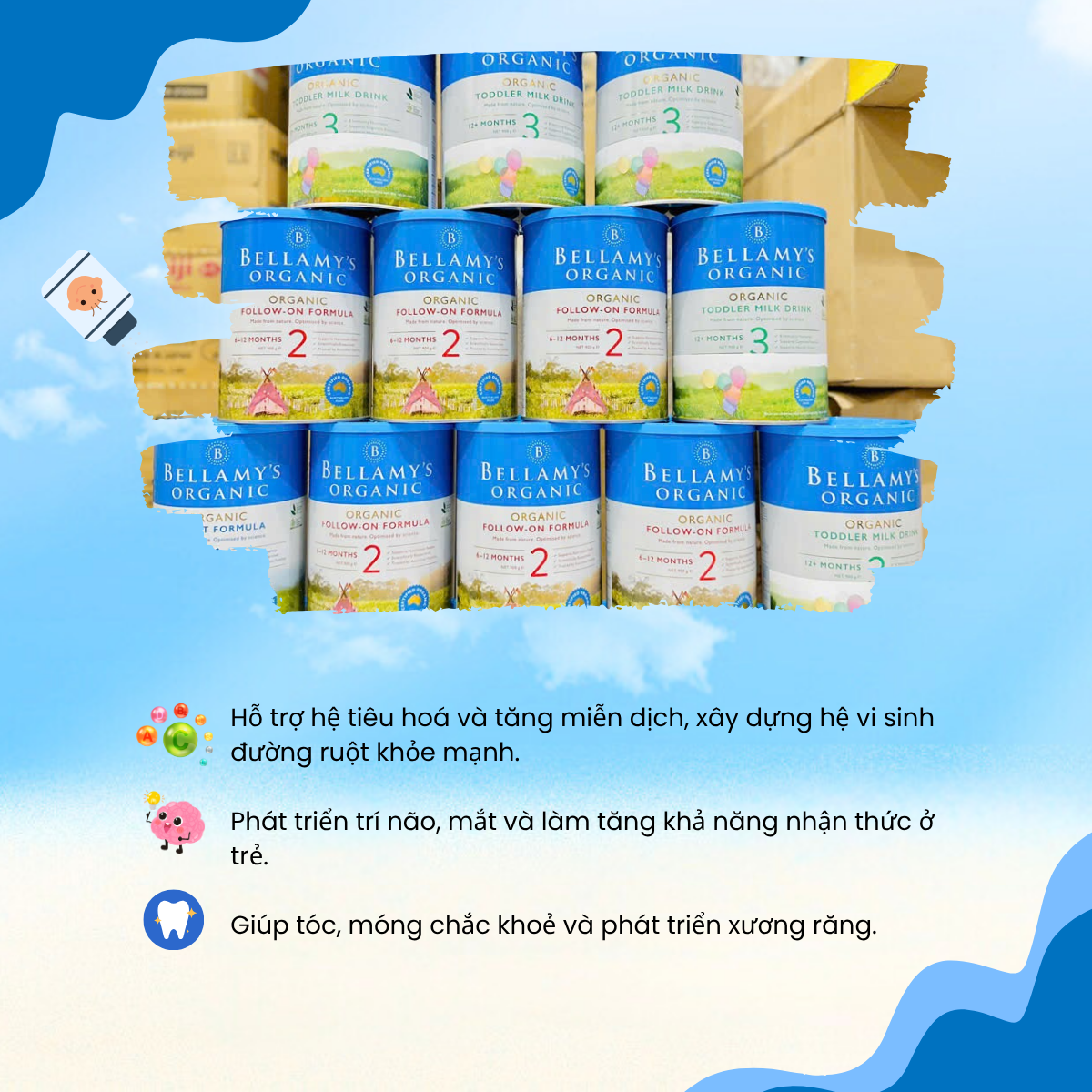Sữa Bột Công Thức Bellamy’s Organic Đạm A1 Số 1 2 3 4 Phát Triển Trí Não Xương Răng Tăng Miễn Dịch 900g - Ảnh 4
