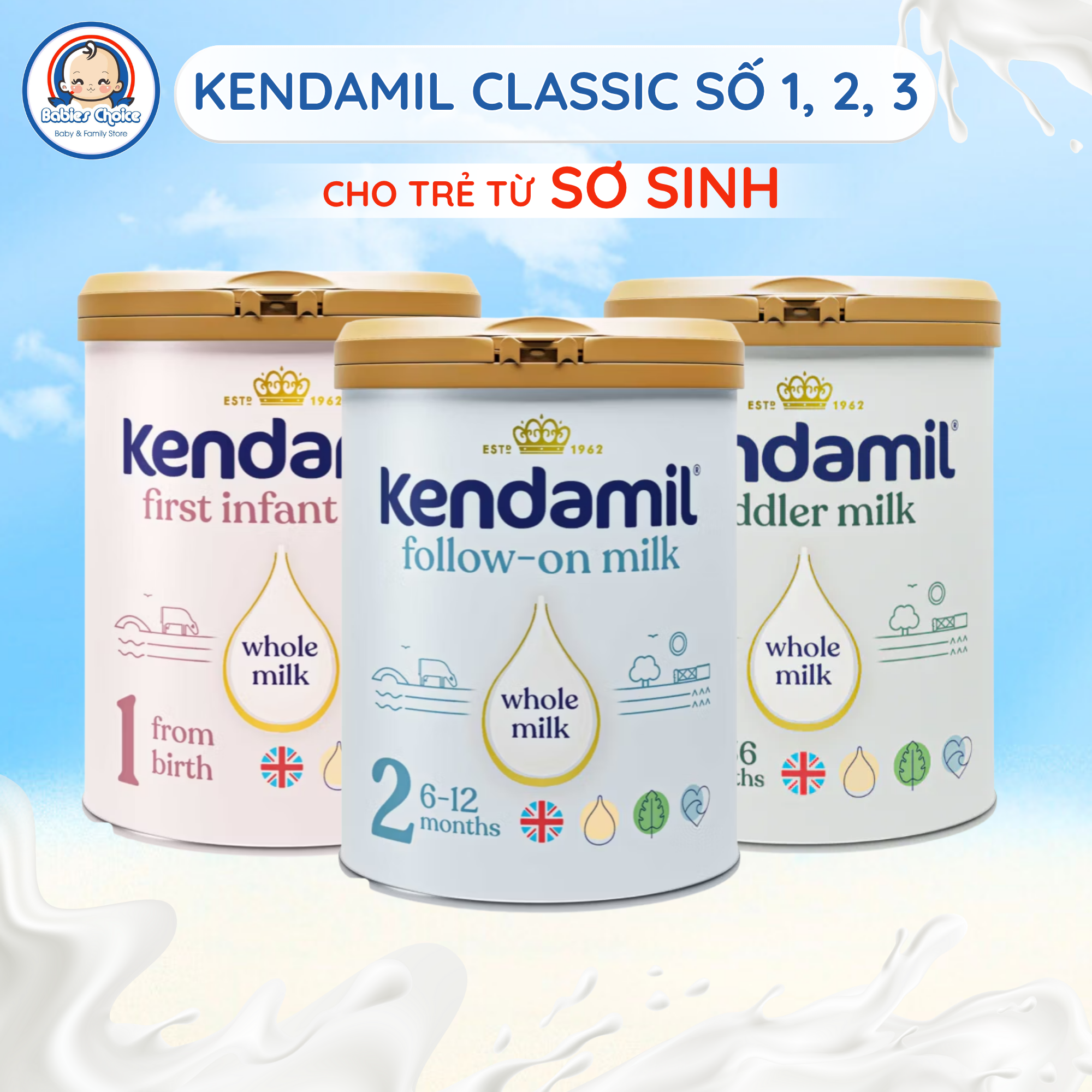 Sữa Bột Công Thức Kendamil Classic Số 1, 2, 3 Phát Triển Xương Răng Tăng Sức Đề Kháng Cho Trẻ 800g