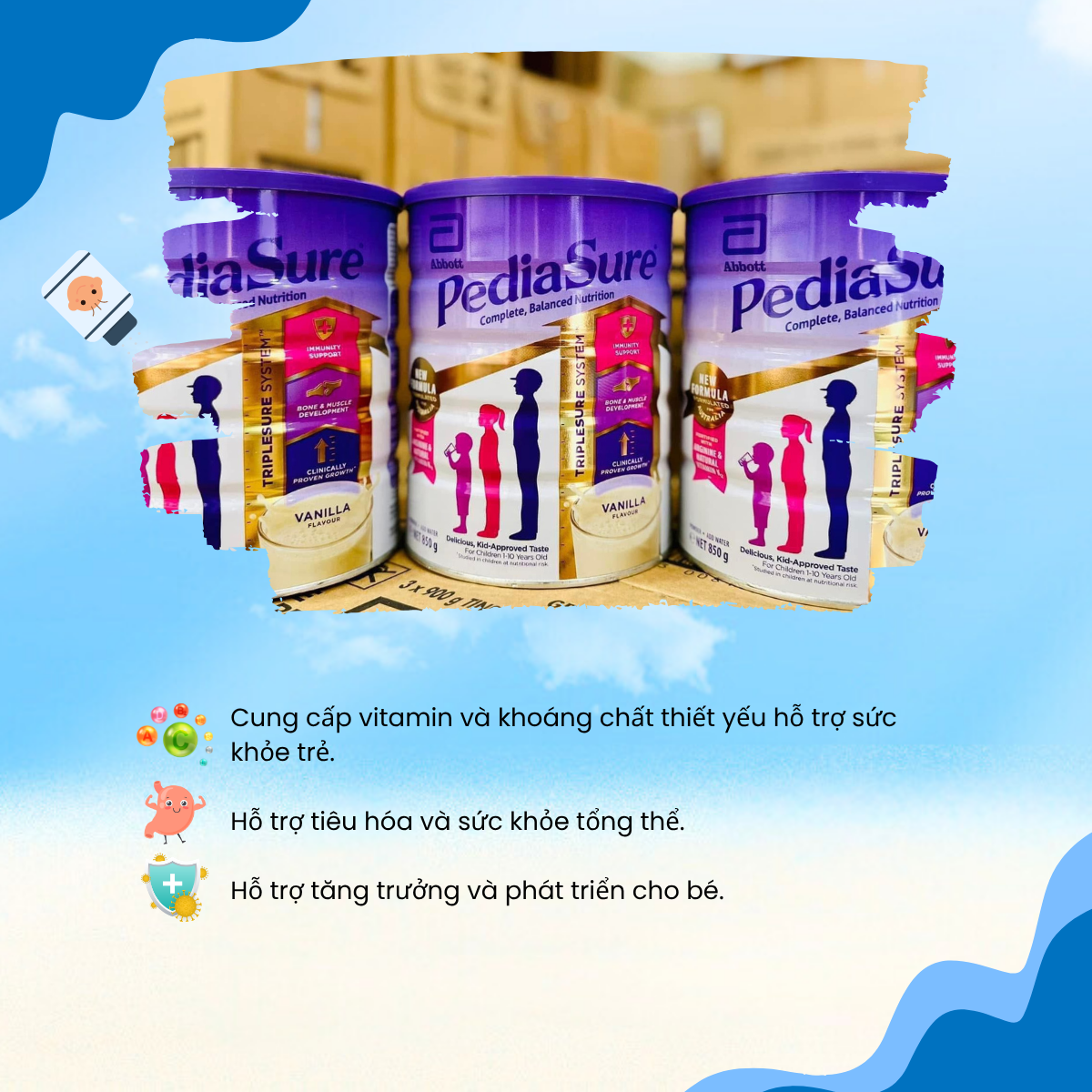 Sữa Bột PediaSure Úc Mẫu Mới 850g Giúp Tăng Sức Đề Kháng, Bổ Sung Vitamin Hỗ Trợ Tiêu Hoá Cho Bé - Ảnh 4