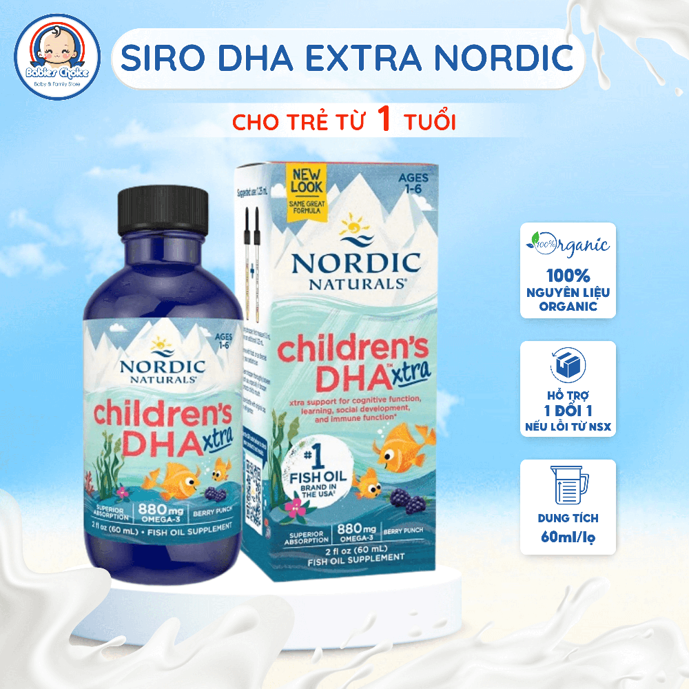 Siro Bổ Sung DHA Cho Trẻ Từ 1 Tuổi Children’s DHA Extra Nordic Naturals Phát Triển Trí Não Tăng Miễn Dịch 60ml