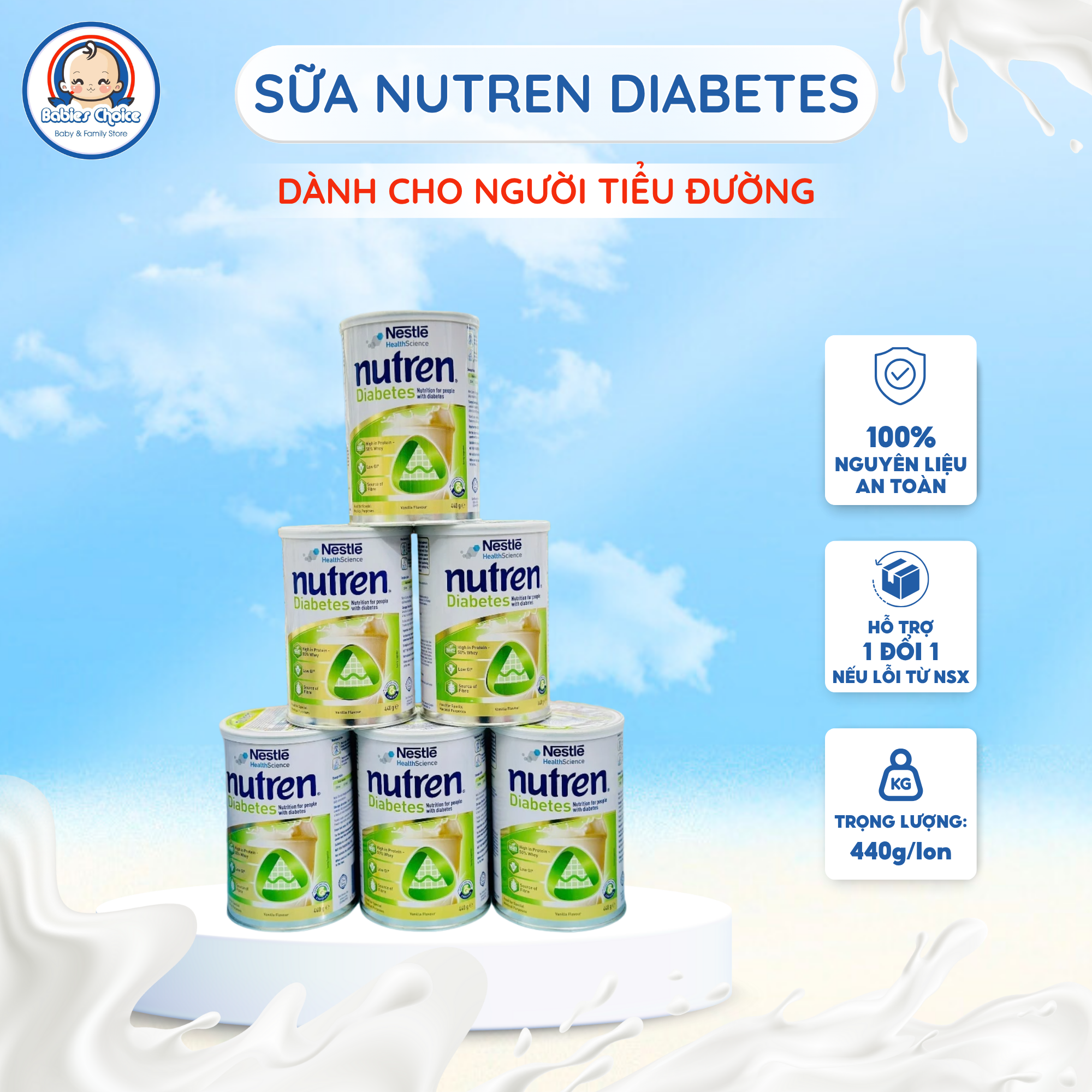 Sữa Nutren Diabetes Úc, Ổn Định Đường Huyết, Dành Cho Người Tiểu Đường Lon 440g