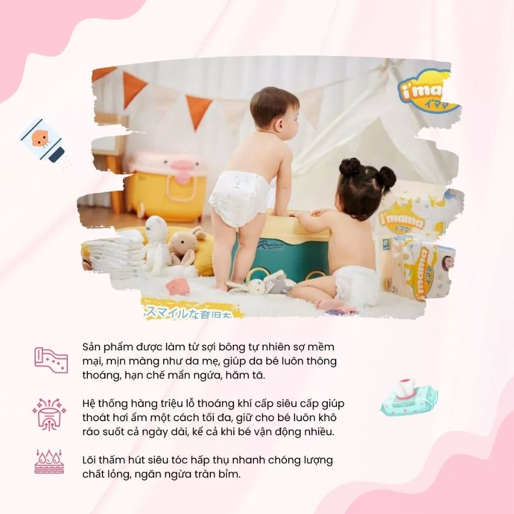 Bỉm Imama Tã Dán Quần Nội Địa Nhật Bản Siêu Thấm Hút Giữ Nước Hiệu Quả Bé Thoải Mái Vận Động - Ảnh 2