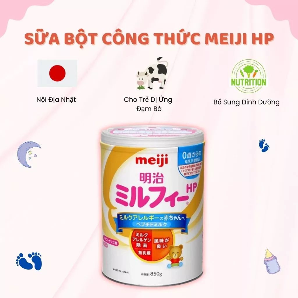 Sữa Bột Công Thức Meiji HP Nội Địa Nhật Cho Trẻ Dị Ứng Đạm Bò Bổ Sung Dinh Dưỡng 850g