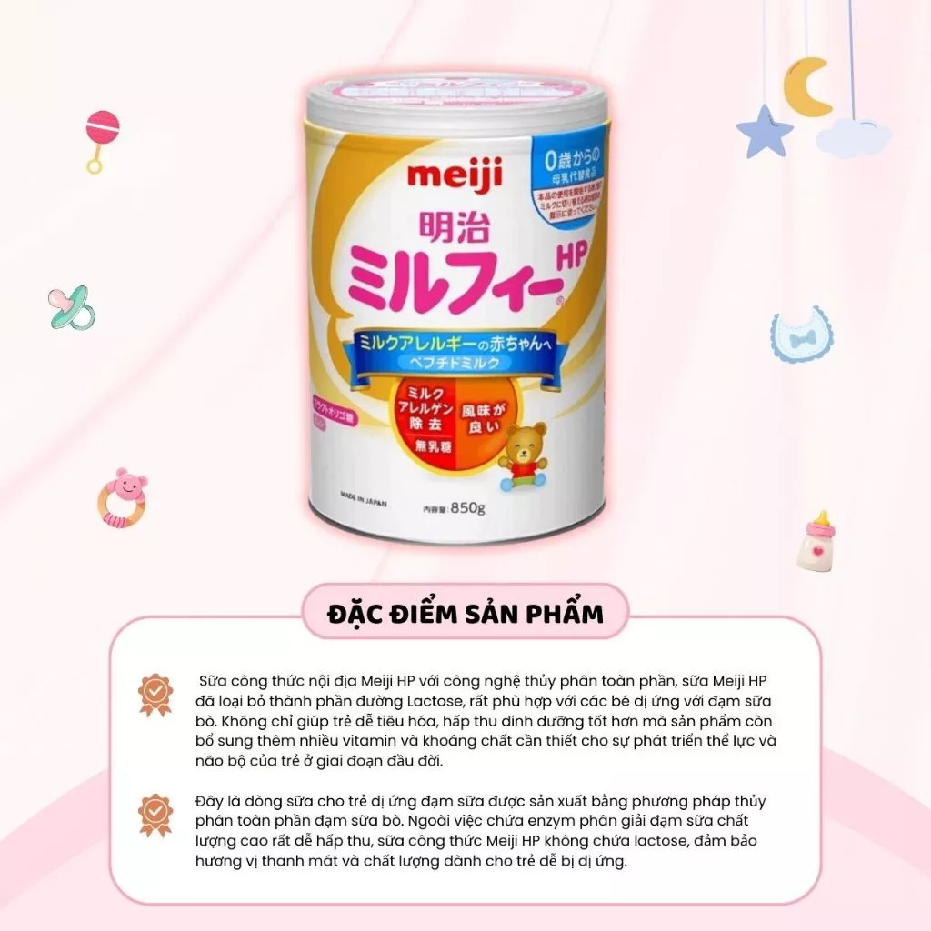 Sữa Bột Công Thức Meiji HP Nội Địa Nhật Cho Trẻ Dị Ứng Đạm Bò Bổ Sung Dinh Dưỡng 850g - Ảnh 3