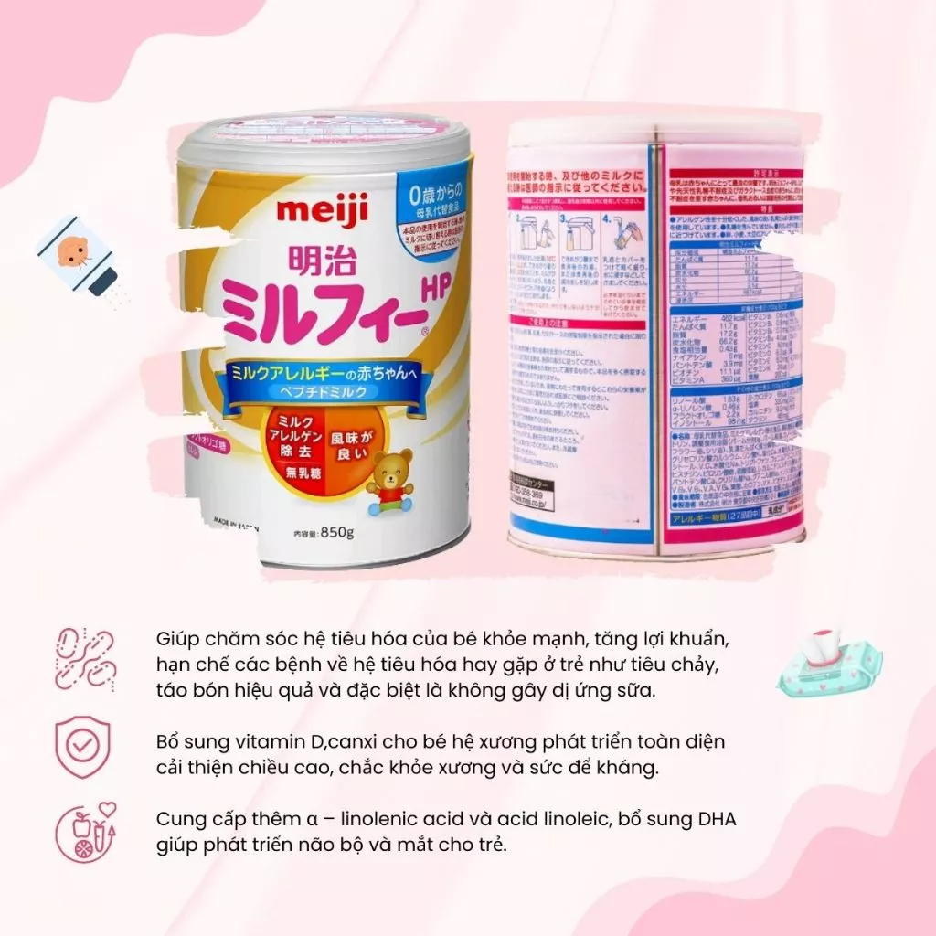 Sữa Bột Công Thức Meiji HP Nội Địa Nhật Cho Trẻ Dị Ứng Đạm Bò Bổ Sung Dinh Dưỡng 850g - Ảnh 5