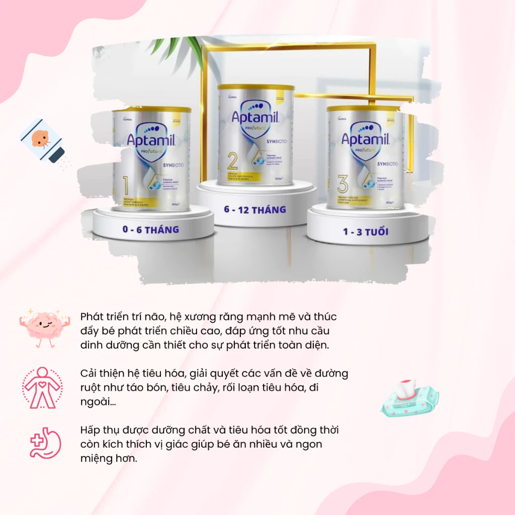 Sữa Aptamil Úc Số 1, 2, 3 Giàu Omega 3-6 Phát Triển Trí Não Chiều Cao Kích Thích Vị Giác Cho Bé Ăn Ngon Hộp 900gr - Ảnh 5