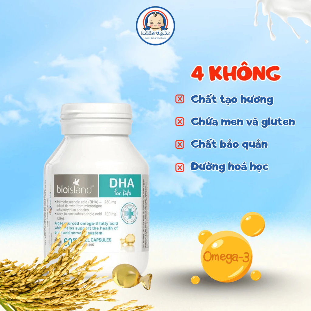 Viên Uống Bổ Sung DHA Cho Trẻ Từ Sơ Sinh Bioisland Phát Triển Trí Não, Thị Giác Tăng Miễn Dịch 60 Viên - Ảnh 3