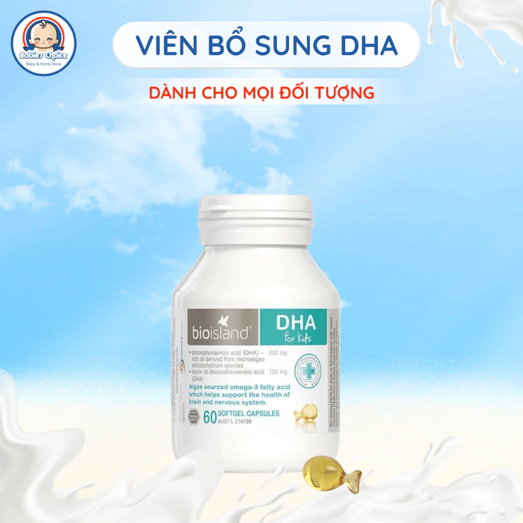 Viên Uống Bổ Sung DHA Cho Trẻ Từ Sơ Sinh Bioisland Phát Triển Trí Não, Thị Giác Tăng Miễn Dịch 60 Viên