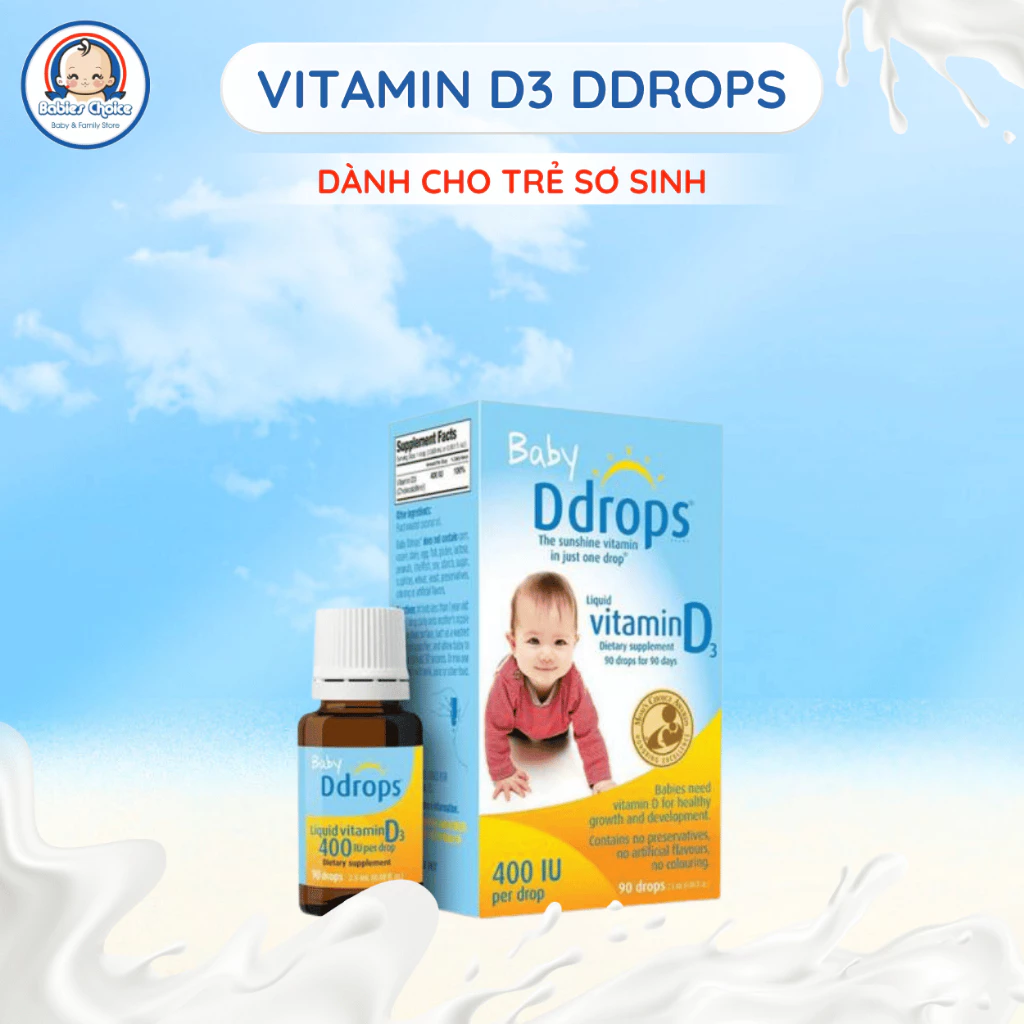 Vitamin D3 Cho Trẻ Sơ Sinh Baby Ddrops 400IU Hỗ Trợ Hấp Thu Canxi Cho Xương Răng Chắc Khỏe 2.5ml