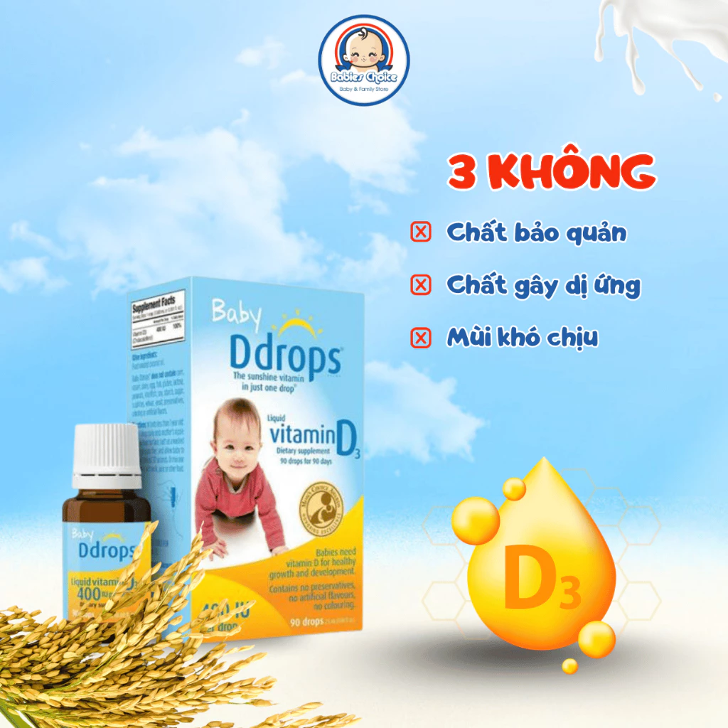 Vitamin D3 Cho Trẻ Sơ Sinh Baby Ddrops 400IU Hỗ Trợ Hấp Thu Canxi Cho Xương Răng Chắc Khỏe 2.5ml - Ảnh 3