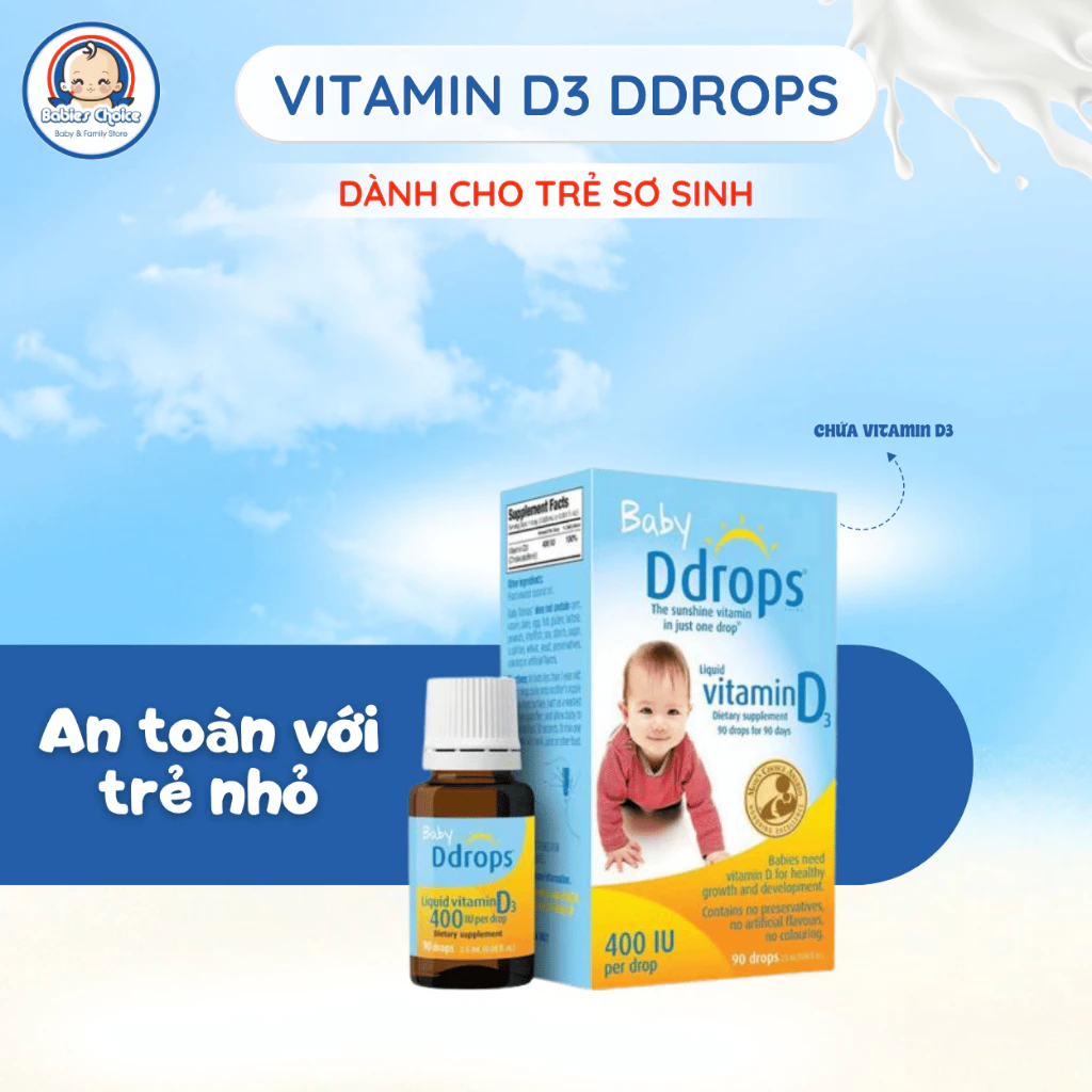 Vitamin D3 Cho Trẻ Sơ Sinh Baby Ddrops 400IU Hỗ Trợ Hấp Thu Canxi Cho Xương Răng Chắc Khỏe 2.5ml - Ảnh 2