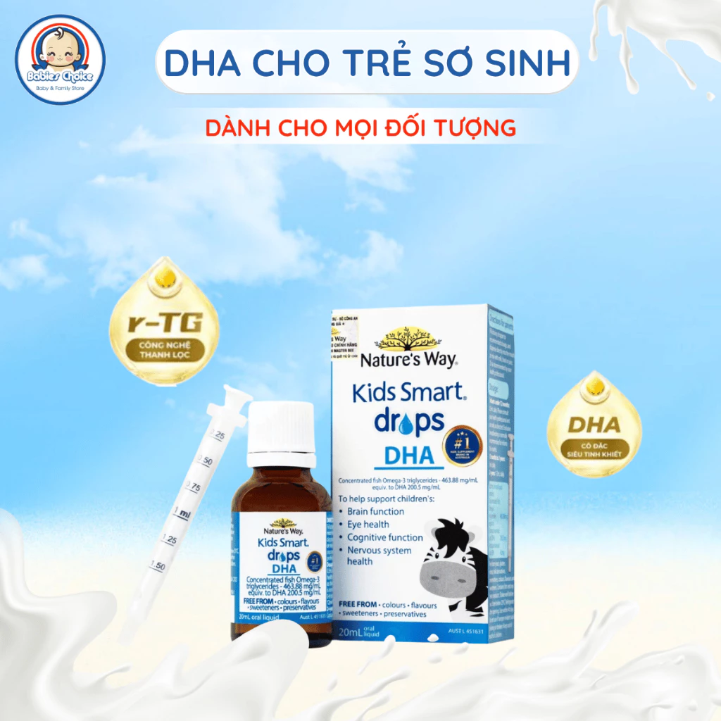 DHA Cho Trẻ Sơ Sinh Nature's Way Kids Smart Drops DHA Tốt Cho Não Bộ, Mắt Hệ Thần Kinh 20ml