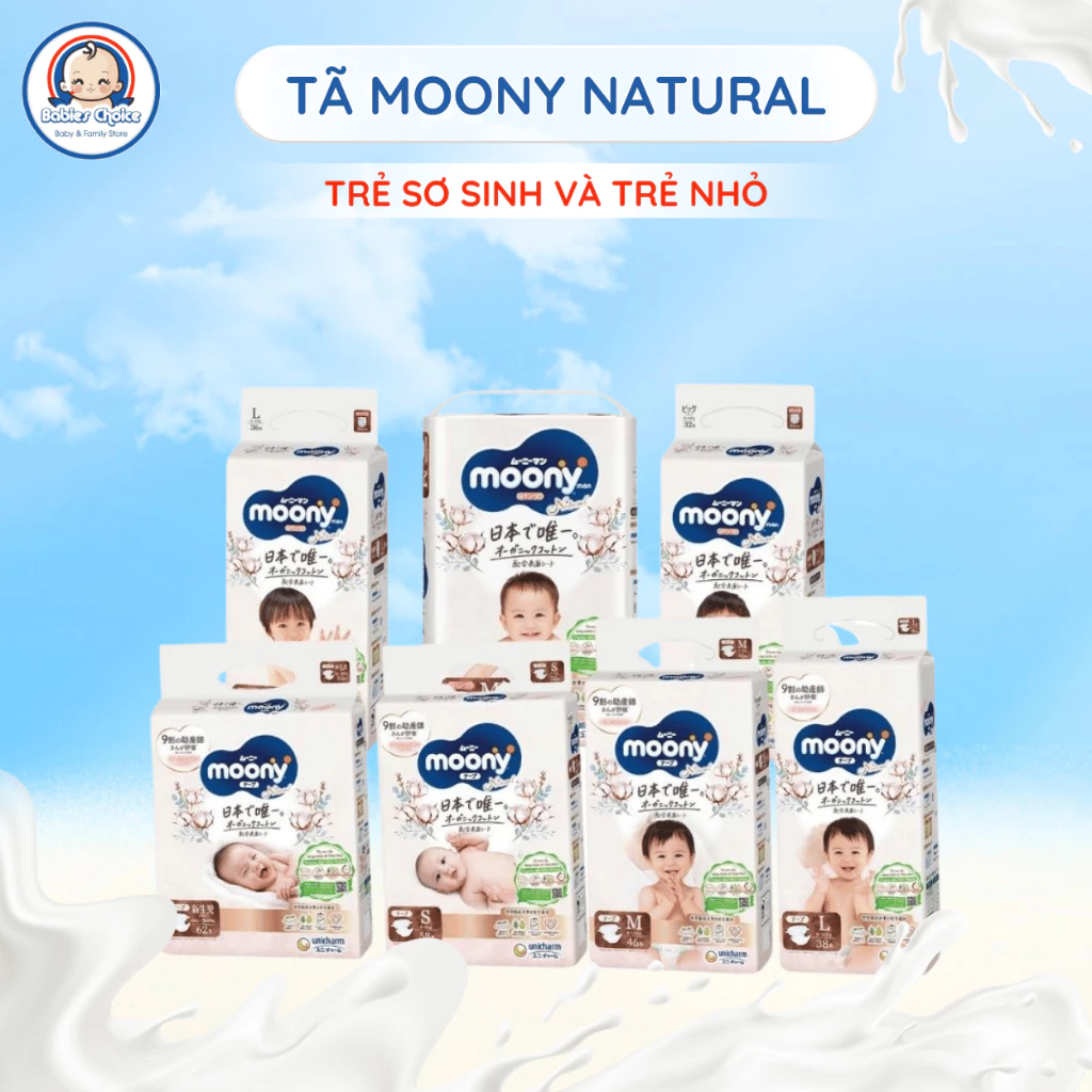 Tã Moony Natural Thiết Kế Thoáng Khí Lõi Bông Mềm Thấm Hút Tốt Nội Địa Nhật